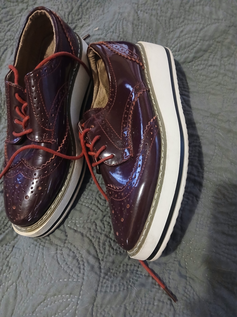 Men's Burgundy Wingtip Platform Oxfords - Stylish Dress Casual